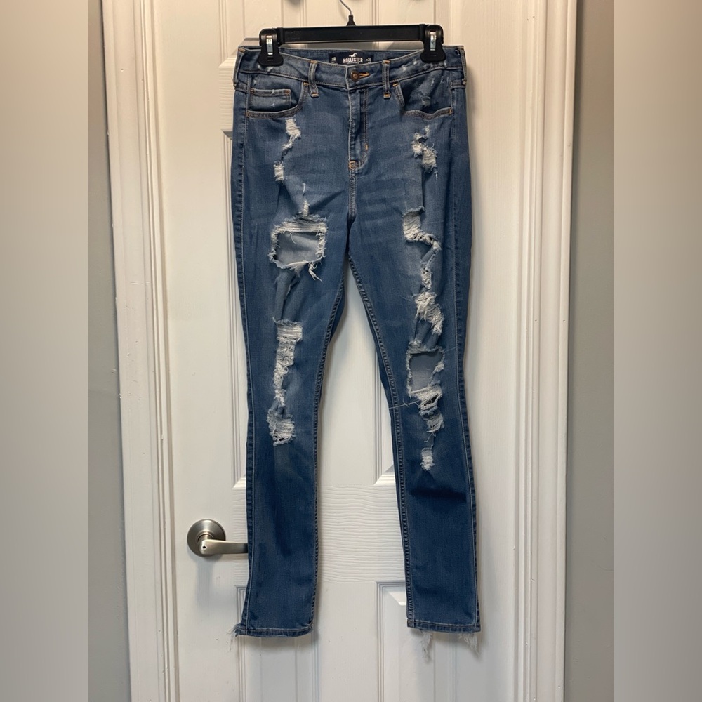 Hollister Women's Distressed Skinny Jeans - Blue